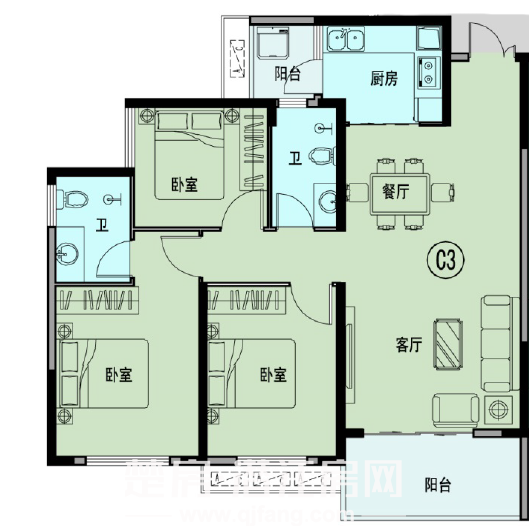 清华园C3户型户型图