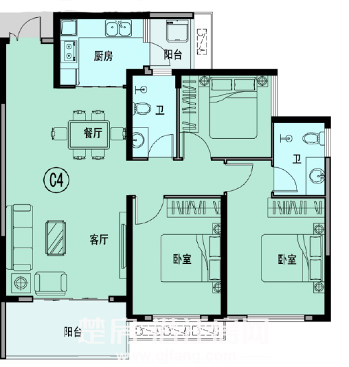清华园C4户型户型图