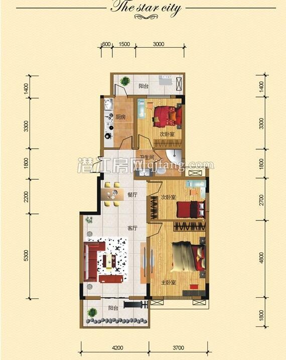 金江星城毛坯 三室两厅出售