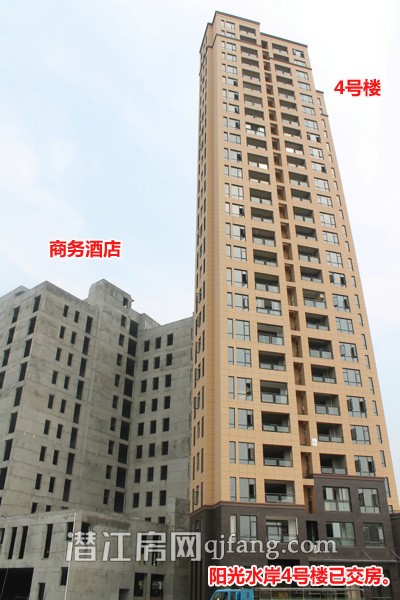 阳光水岸8月工程进度:商务酒店外墙粉刷完工