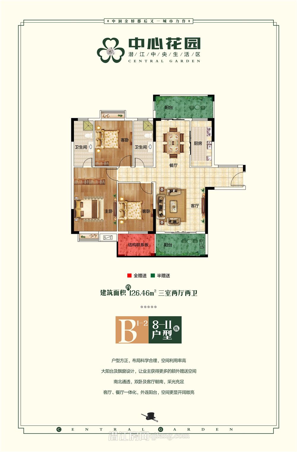 中心花园B1&2户型(8-11栋)户型图