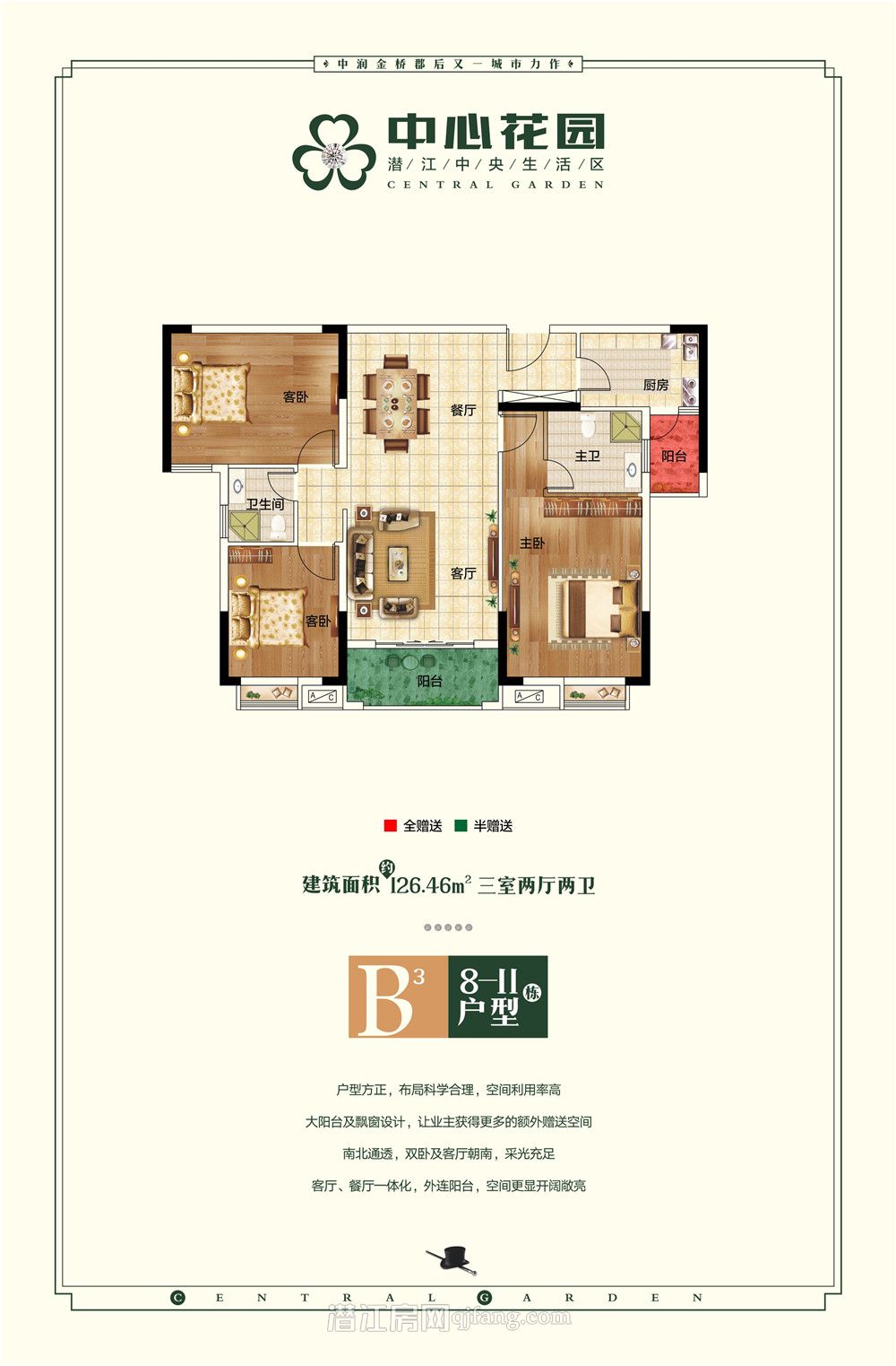 中心花园B3户型(8-11栋)户型图